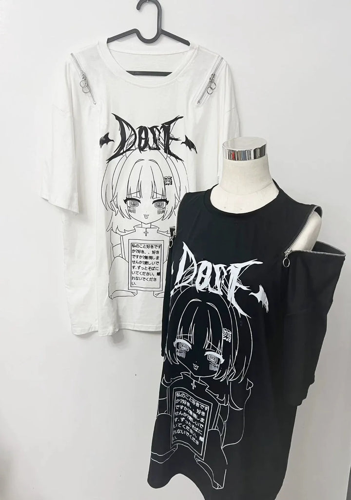 Subculture Girl Printed T-Shirt, Adjustable Shoulder Zipper 45725:859973