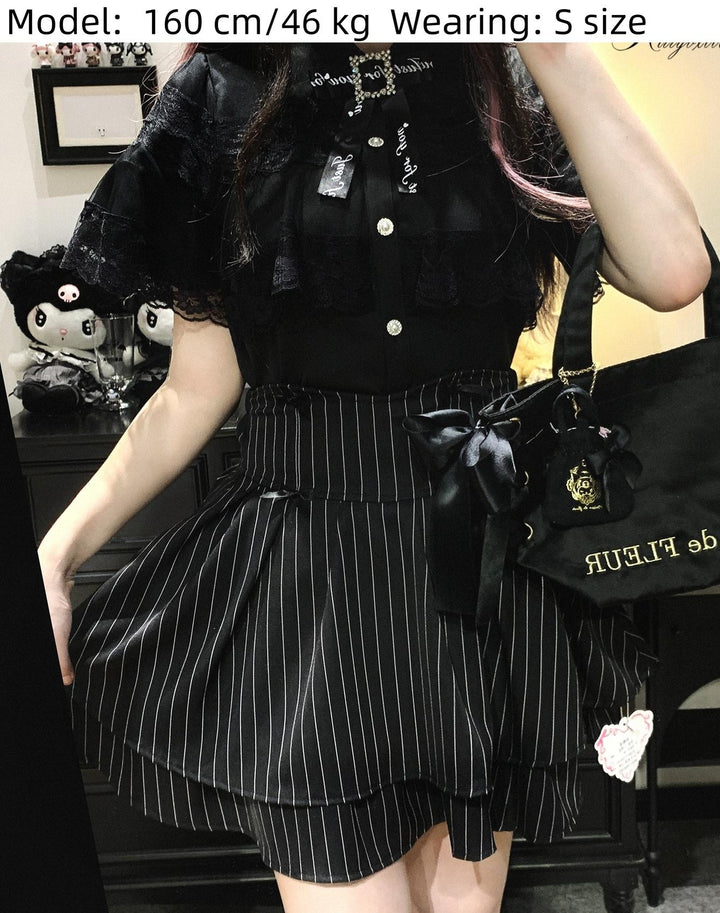 Striped Jirai Kei Skirt With Elastic Waist & Built-in Shorts 43074:766284