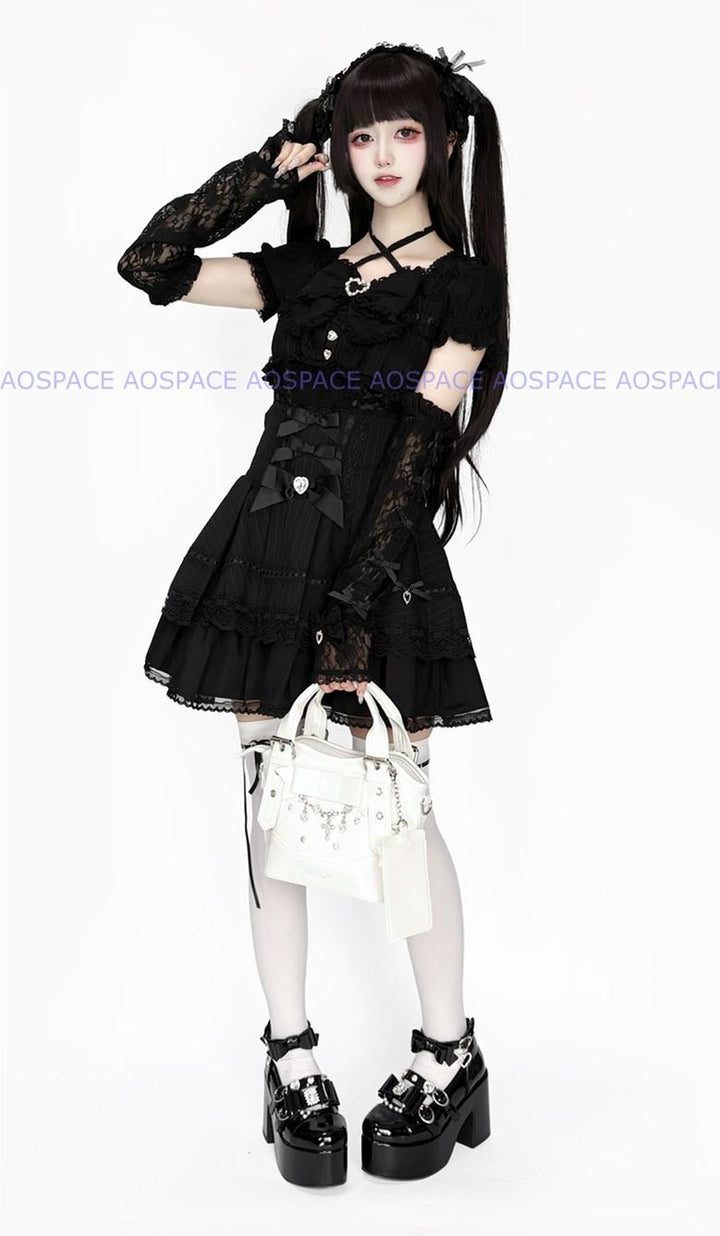 Oil-waxed Leather Jirai Kei Cross-body Bag, Detachable Strap 44161:798494