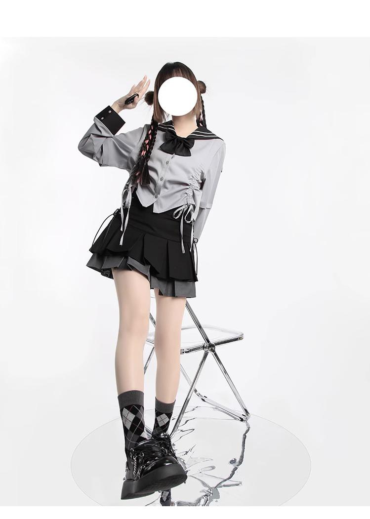 Kawaii Fashion Black Skirt Side Lace Up Pleated Skirt 22750:326976