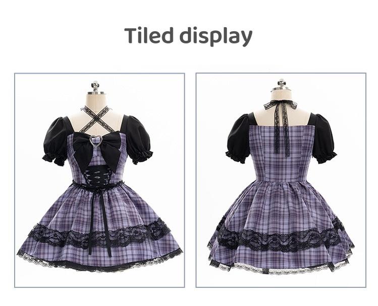 Jirai Kei Dress Puff Sleeves Purple Dress Heart Buckle Dress 36418:570268