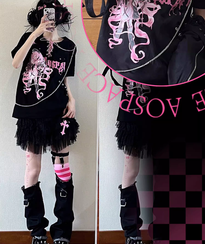 Y2K Fashion T-shirt Gyaru Print Top For Women 37556:567170