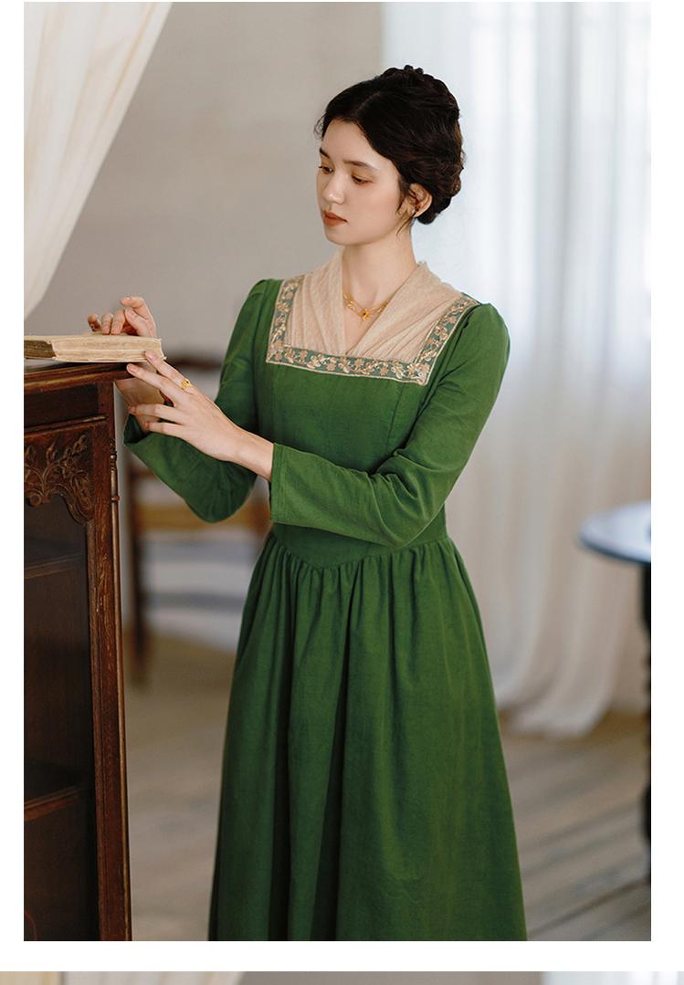 Retro Prom Dress Green Elegant Corduroy Court Dress 42200:732865