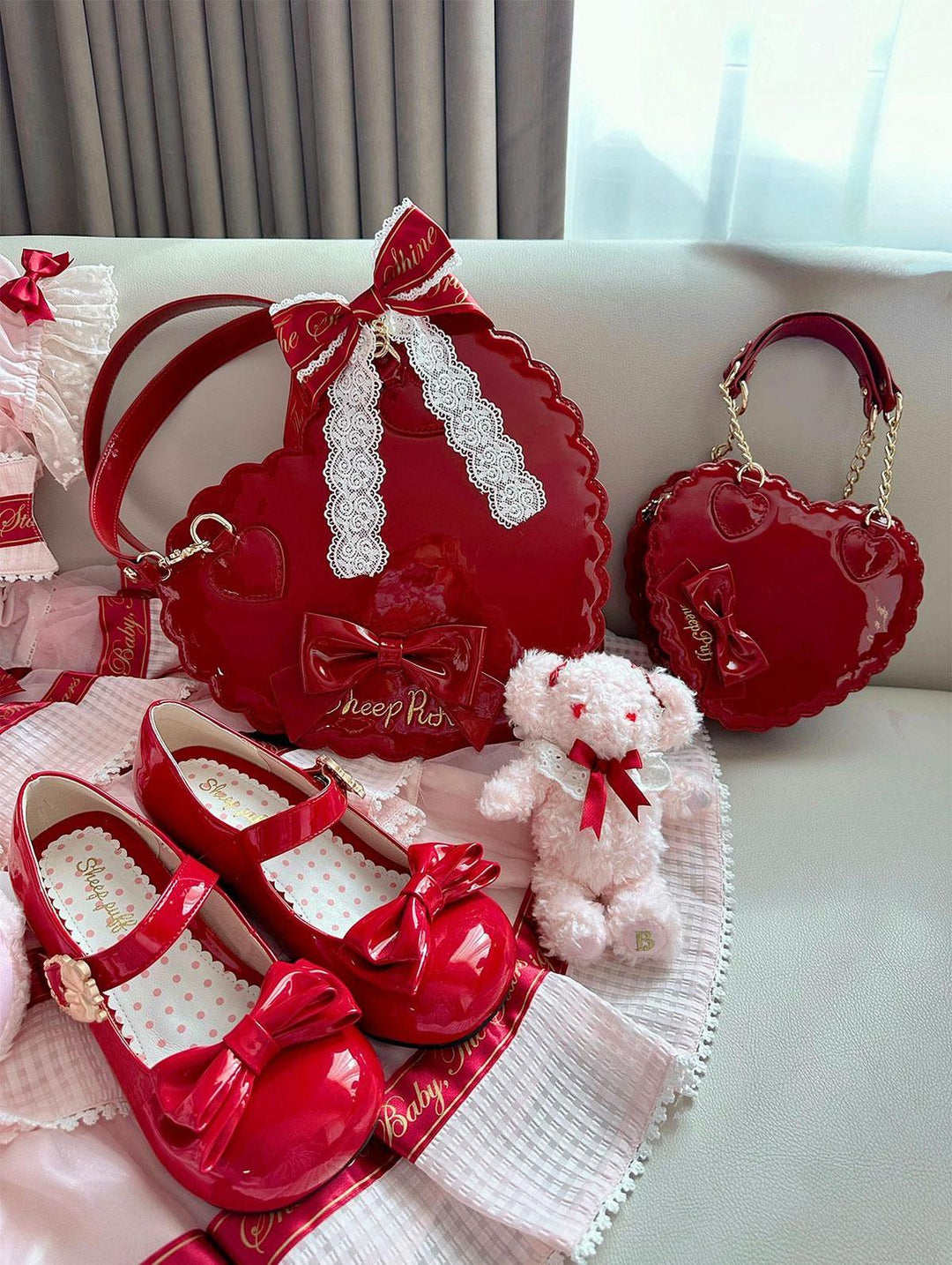 Sweet Lolita Bag Cute Heart Shaped Scalloped Bow Handbag 40326:656066