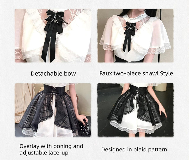 Seiso Kei Dress with Faux Two-Piece Shawl, Sheer Overlay 45621:860349