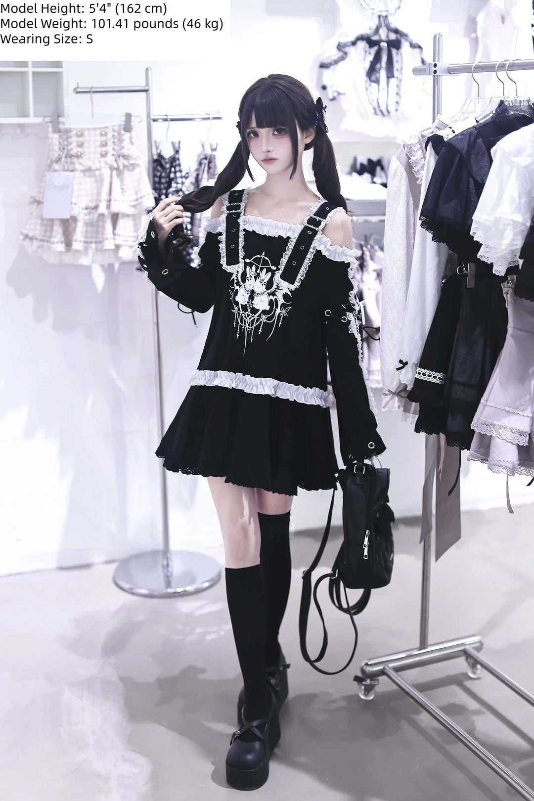 Punk Bunny Print T-shirt Dress, Adjustable Shoulder Straps 45836:865258