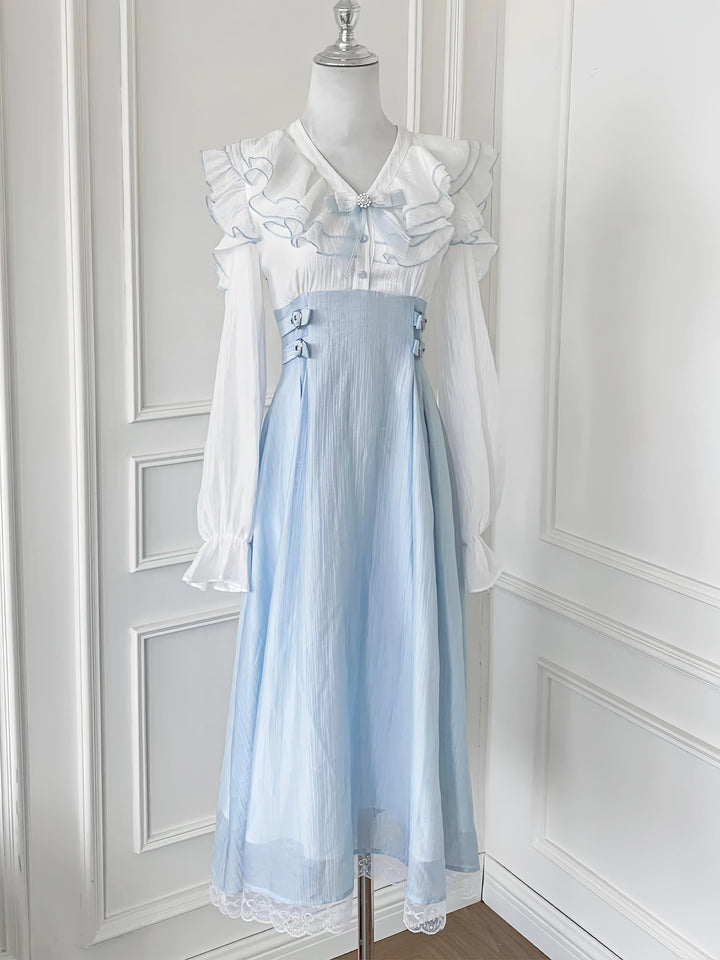 Seiso Kei Open Shoulder Dress, Layered Ruffle Collar (L M S) 44973:833628