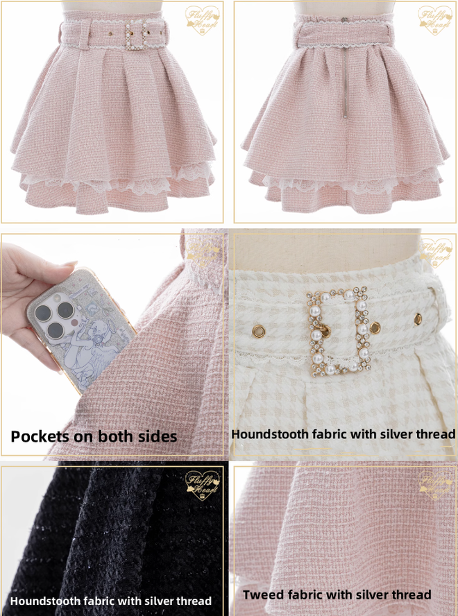 Jirai Kei Skirt Layered Tweed Skirt Houndstooth Skirt 41686:724658