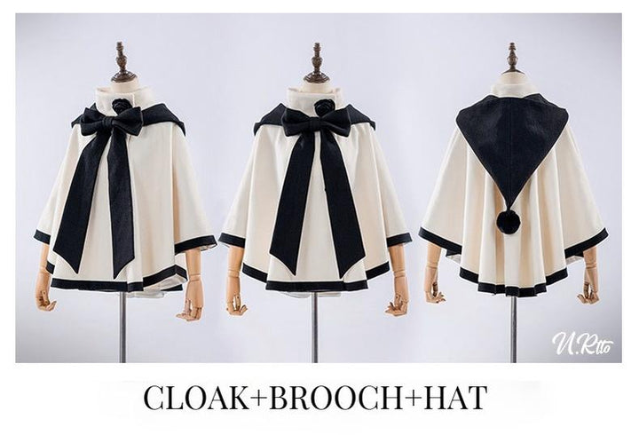 Elegant Lolita Winter Coat Black and White Camellia Cape 40284:658408