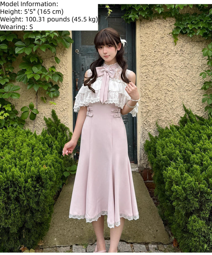 Seiso Kei Mermaid Flared Dress, Upper Lace Flounce Hem 45635:857896