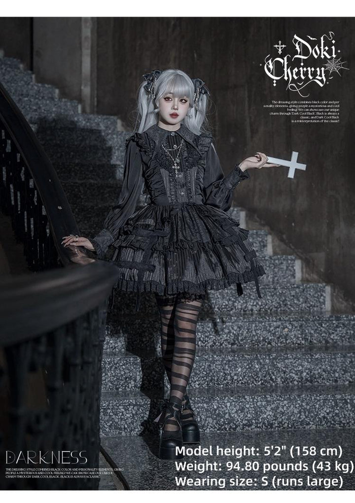 Gothic Lolita Black OP Dress, Bat Wing Collar 44074:796011