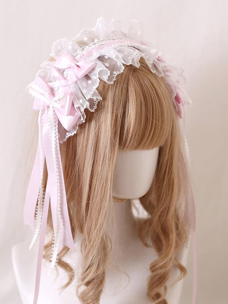 Lolita Headdress Pink Satin Hat Ballet Hair Clip Lace KC 37018:551522