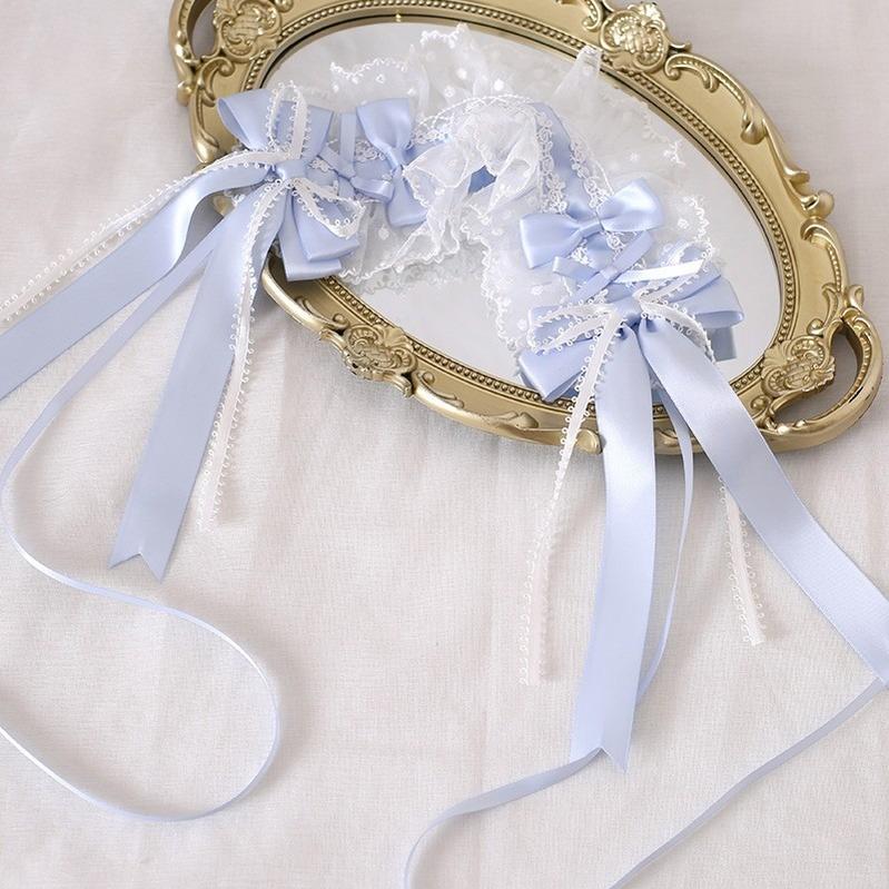 Lolita Headdress Blue Satin Ballet Hair Clip Lace Headband 37020:551594
