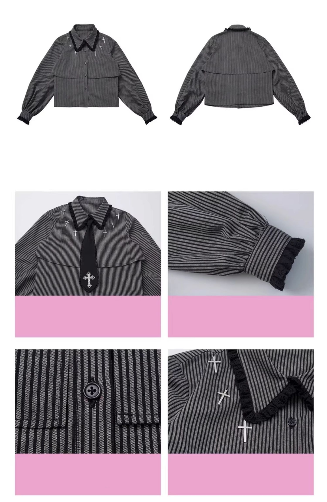 Gothic Striped Blouse and Black Skirt Set 44172:800288