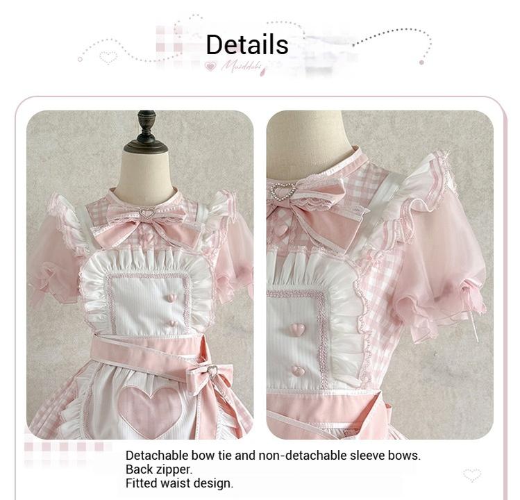Plaid Jirai Kei OP Dress in Maid Style with Removable Apron 43004:763132