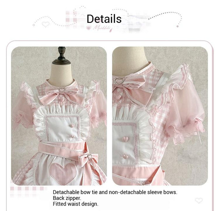 Plaid Jirai Kei OP Dress in Maid Style with Removable Apron 43004:763132