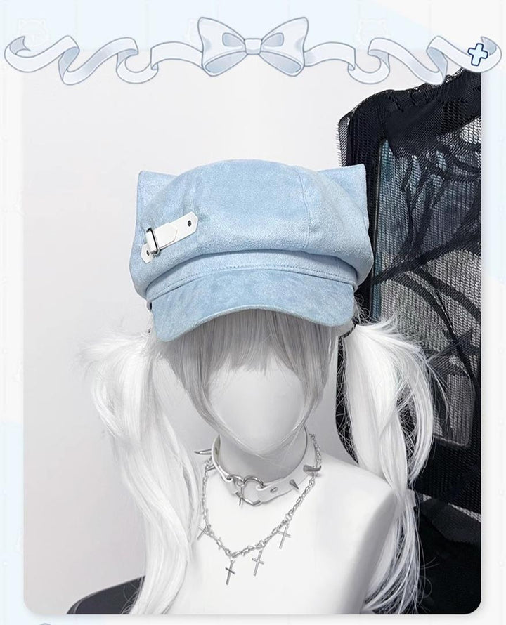 Jirai Kei Hat Blue Black Detachable Wings Cat Ear Beret 40038:649672