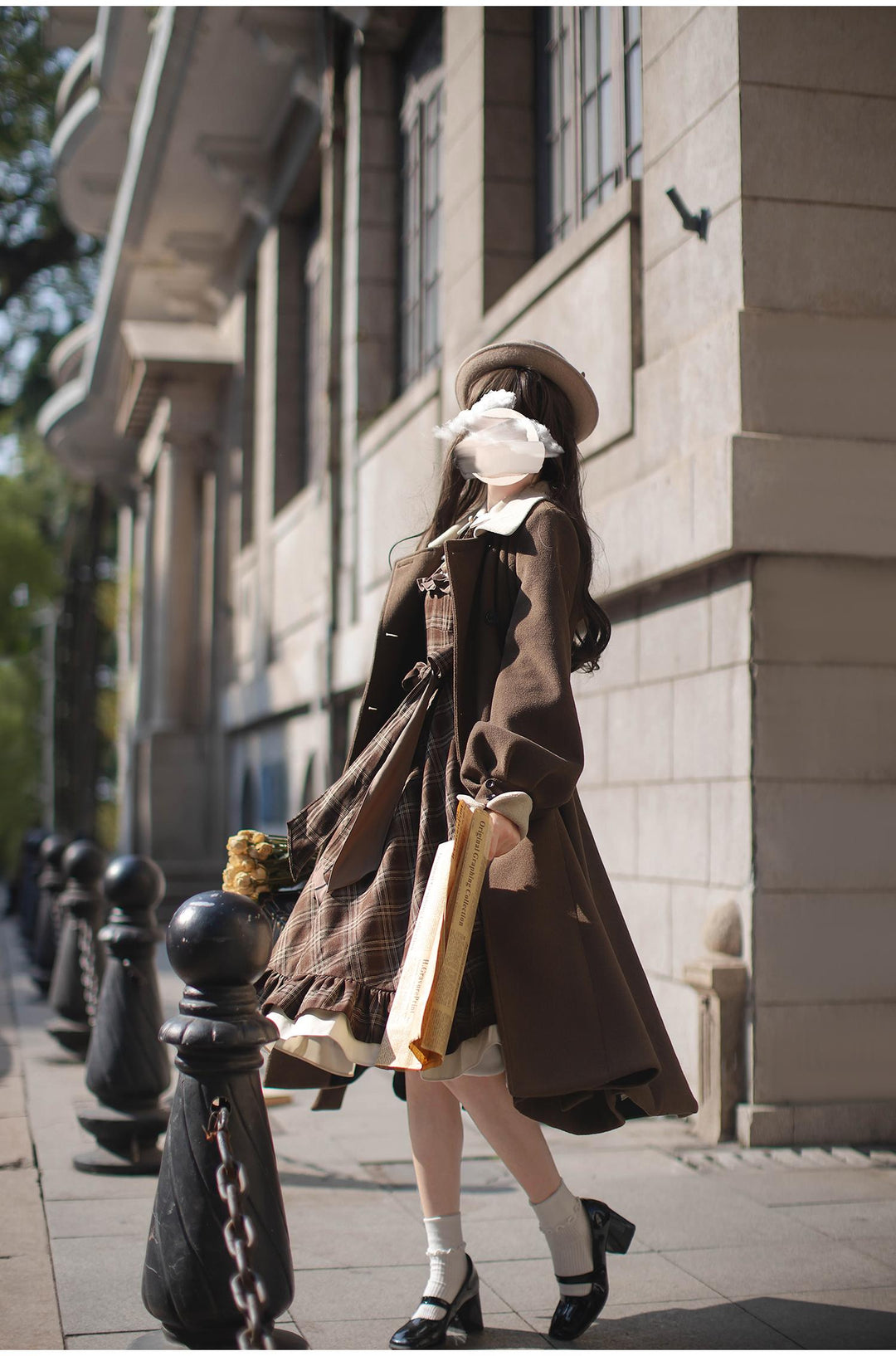 Retro Lolita OP Dress And Brown Lolita Coat Plaid Dress 41080:685998