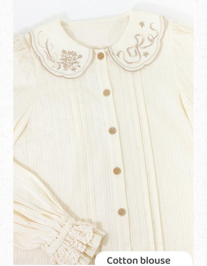 Cottagecore Dress Mori Kei Dress Set Embroidered Cotton Set 36238:527638
