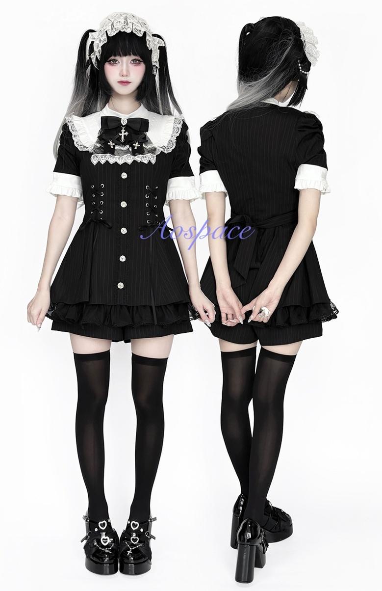 Short-sleeved Ryousangata Dress, Detachable Bowtie 43823:786772