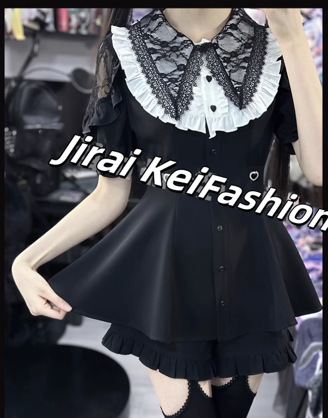 Jirai Kei Dress Set Black Lace Dress And Shorts Set 39504:628776