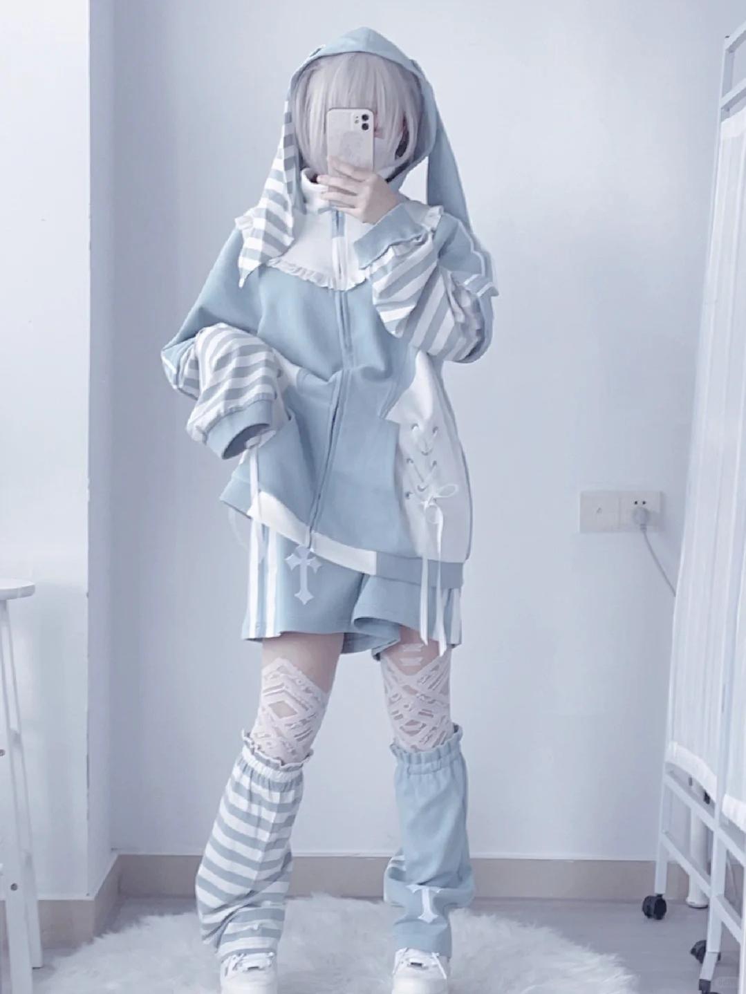 Tenshi Kaiwai Coat Blue Hoode With Long Bunny Ears 21834:758209