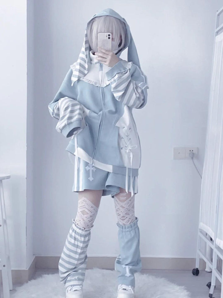 Tenshi Kaiwai Coat Blue Hoode With Long Bunny Ears 21834:758209