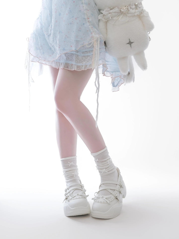 Kawaii Platform Sneakers, Adjustable Buckle, Premium Leather 43350:774182