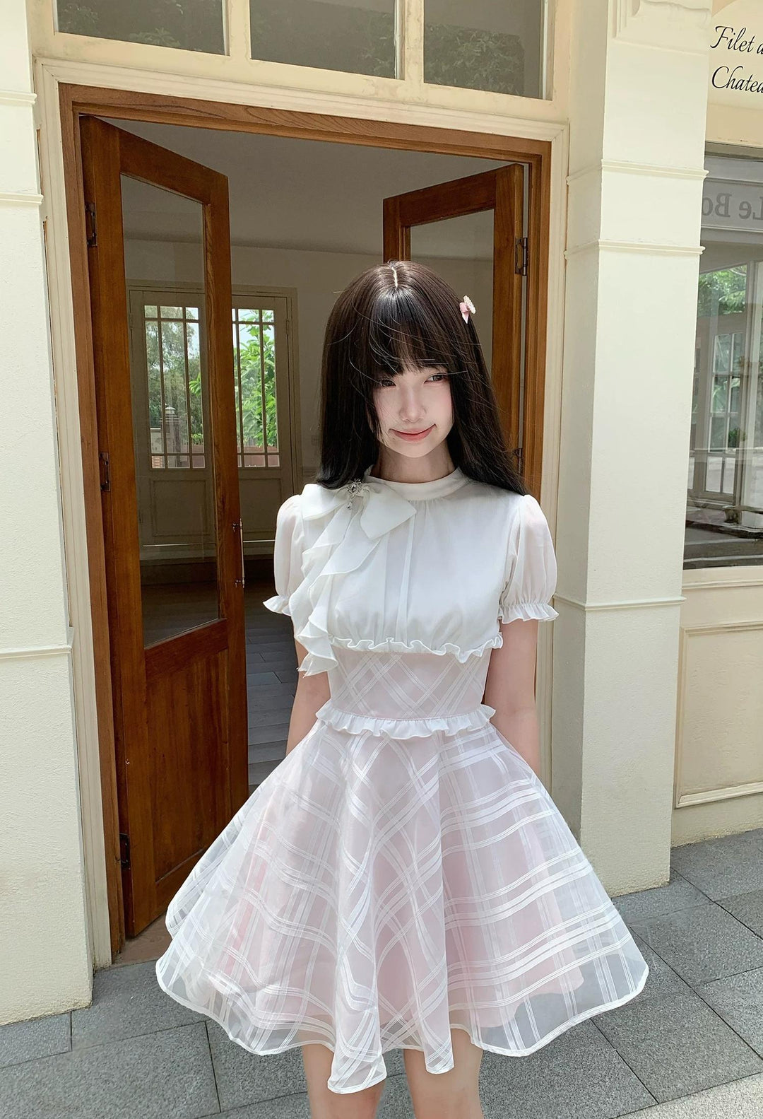 Seiso Kei High Waist Dress, Diamond Grid Tulle Hem (L M S) 45623:858553