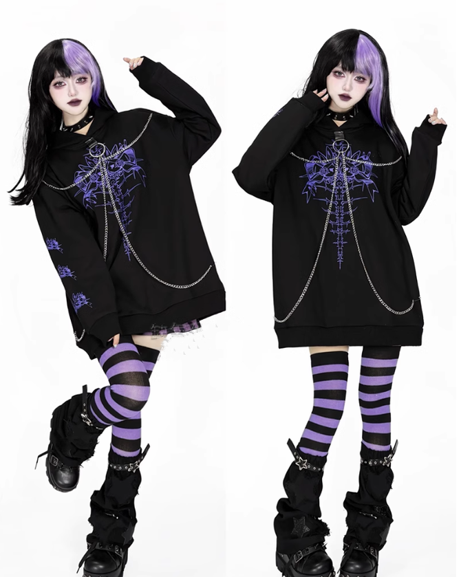 Jirai Kei Hoodie Gothic Sweatshirt Soul-Devouring Rabbit Bone Printed 42150:731193