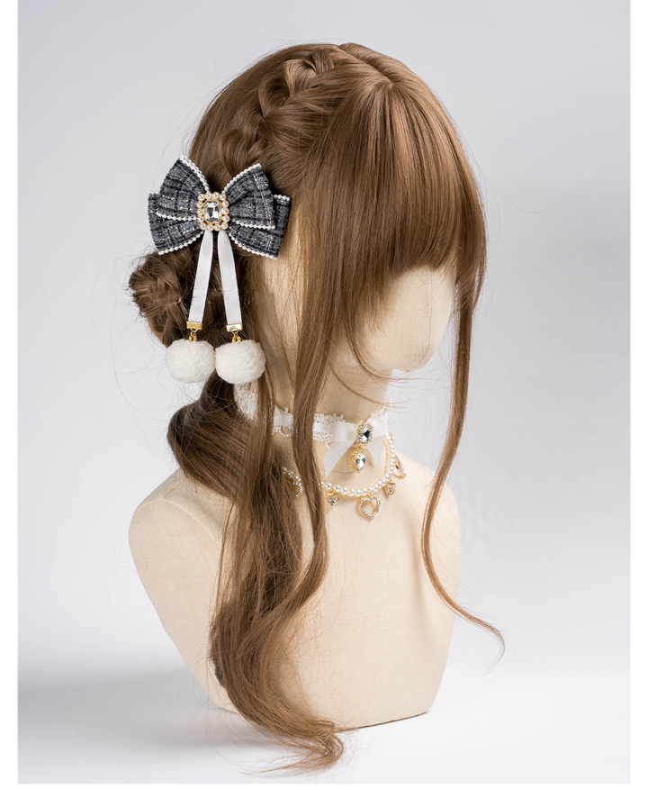 Jirai Kei Hair Clip Ryousangata Plaid Bow Hair Accessory 41584:704276