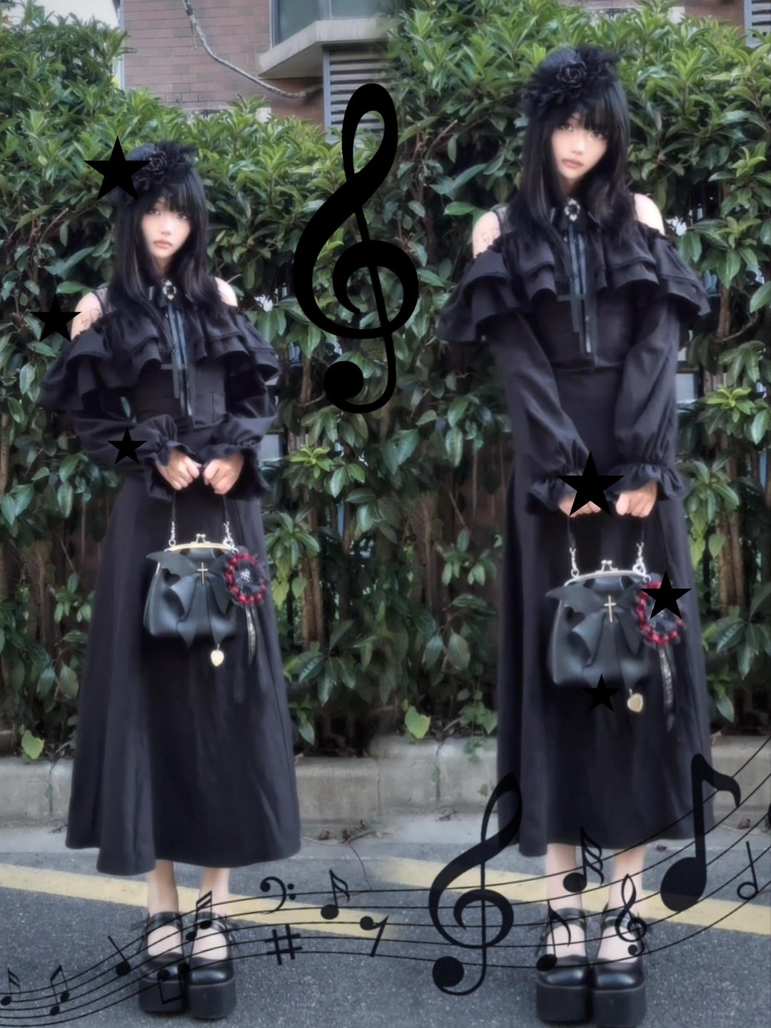 Gothic Black Open-Shoulder Long Dress 44168:798409