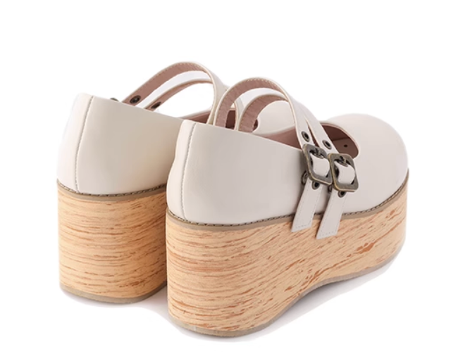 Retro-wooden Bottom Double Button Platforms Multicolor 21784:318814 21784:318814