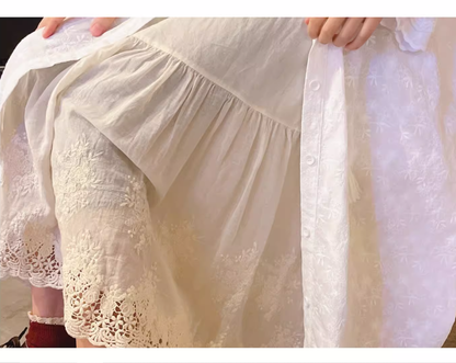 Mori Kei Underskirt Cotton Hollow Lace Spliced Skirt 36220:524782