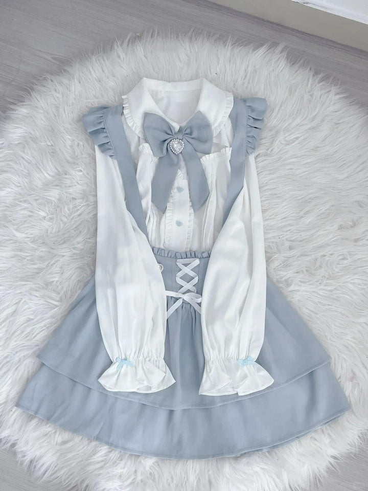 Jirai Kei White Blouse Lace-up Suspender Skirt 21838:760786