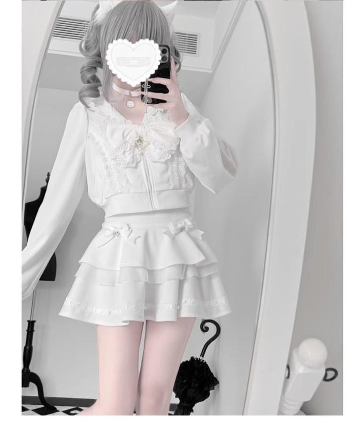 Jirai Kei Jacket Sporty Long Sleeve Hoodie And Skirt Set 42891:759093