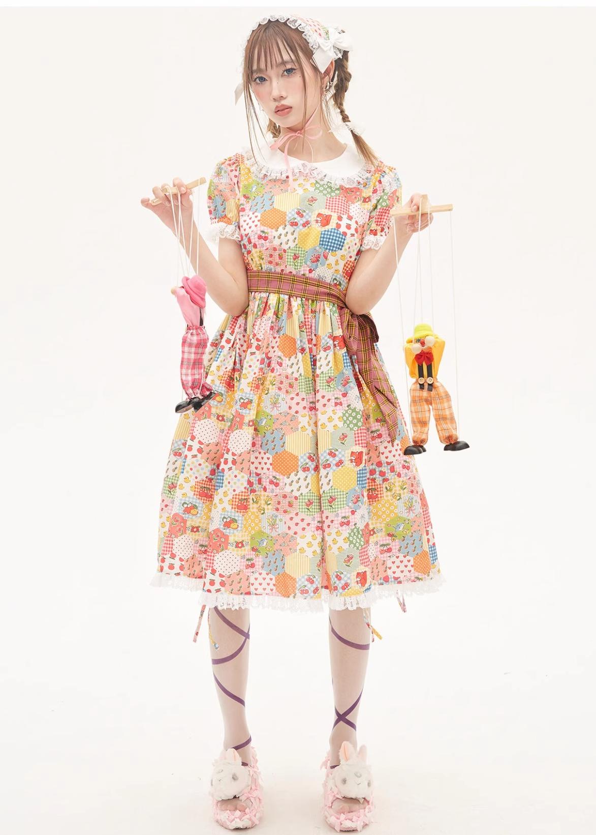 Sweet Lolita Dress Kidcore Floral Dress Drawstring Dress 36156:543442