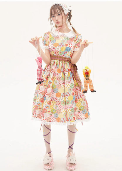 Sweet Lolita Dress Kidcore Floral Dress Drawstring Dress 36156:543442