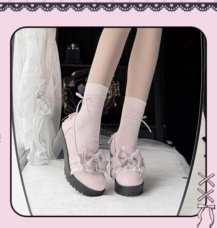 Jirai Kei Heeled Shoes, Pearl Chain and Cross Details 45695:860682