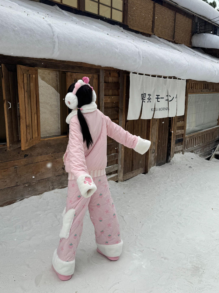 Strawberry Kawaii Cotton-Padded Pants, Side Pockets 44672:818168