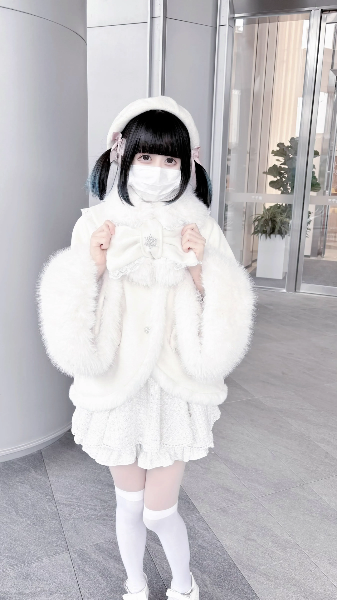 Jirai Kei Wool Coat Fur Collar Big Bow Knot Winter Coat 40572:674350