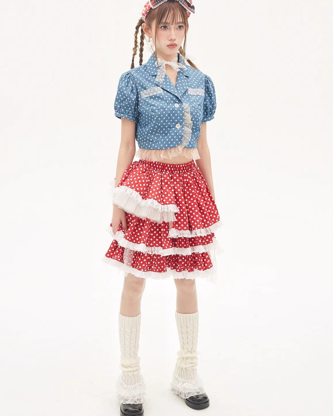 Lolita Skirt Retro Red Polka Dot Skirt 36150:542924