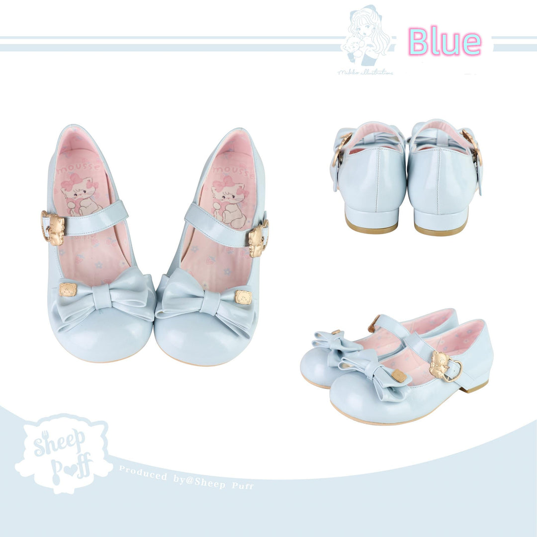 Preorder-Lolita Fashion Bow Tie Low Heel Shoes 4 Colors (34 35 36 37 38 39 40 41 / Blue) 22830:328230