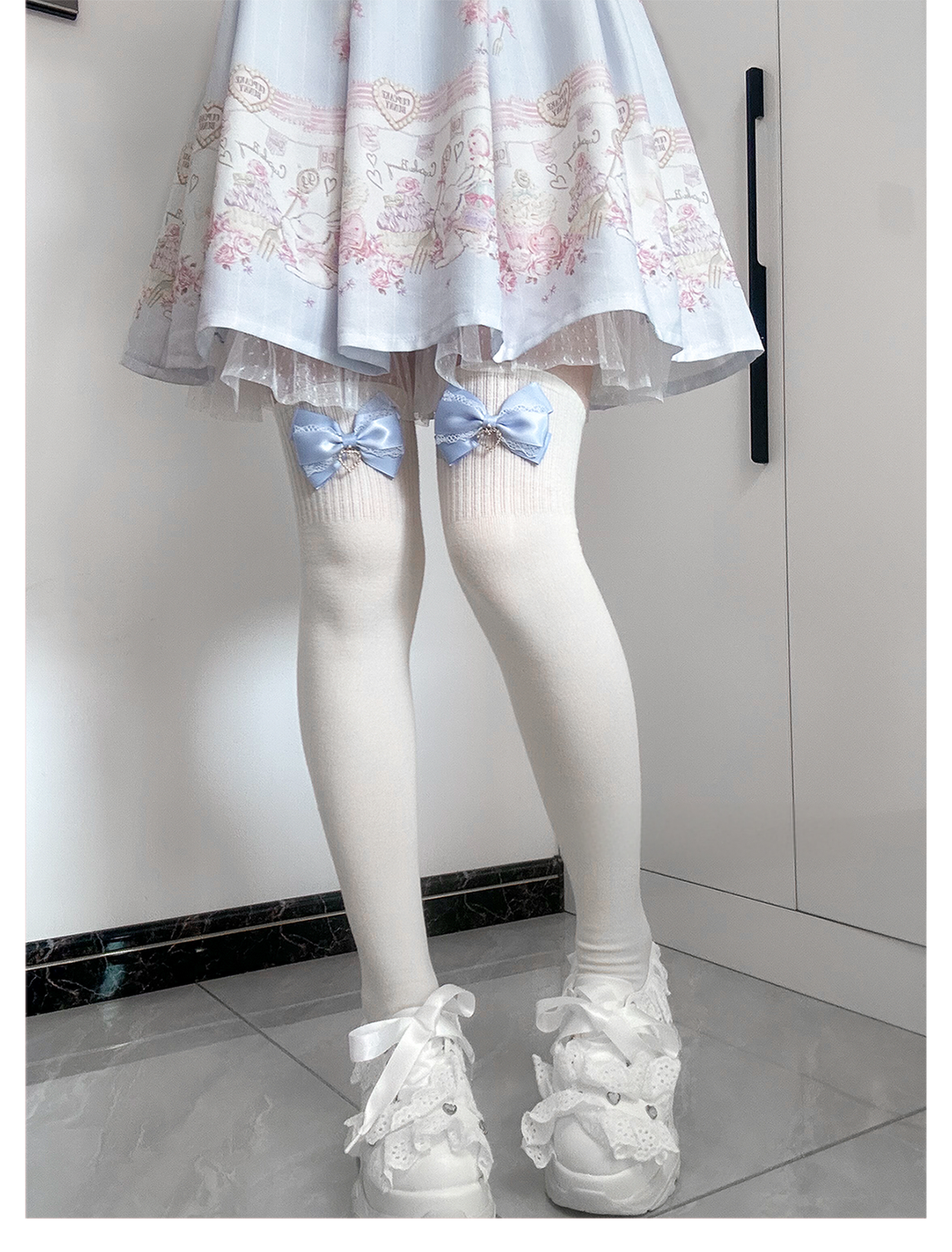 Jirai Kei Socks Cute Cashmere Thighhighs With Lace Bow 41744:716888