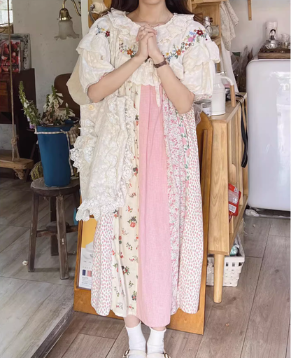 Mori Kei Cottagecore Dress Floral Dress Lantern Sleeves Dress 36216:524416