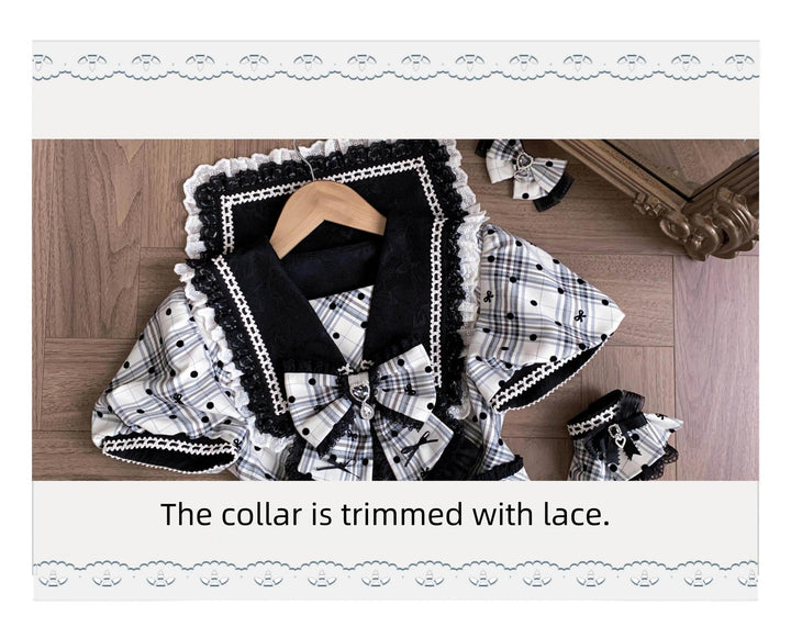 Cotton Lining Jirai Kei Dress, Plaid & Polka Dot Style 44924:830008