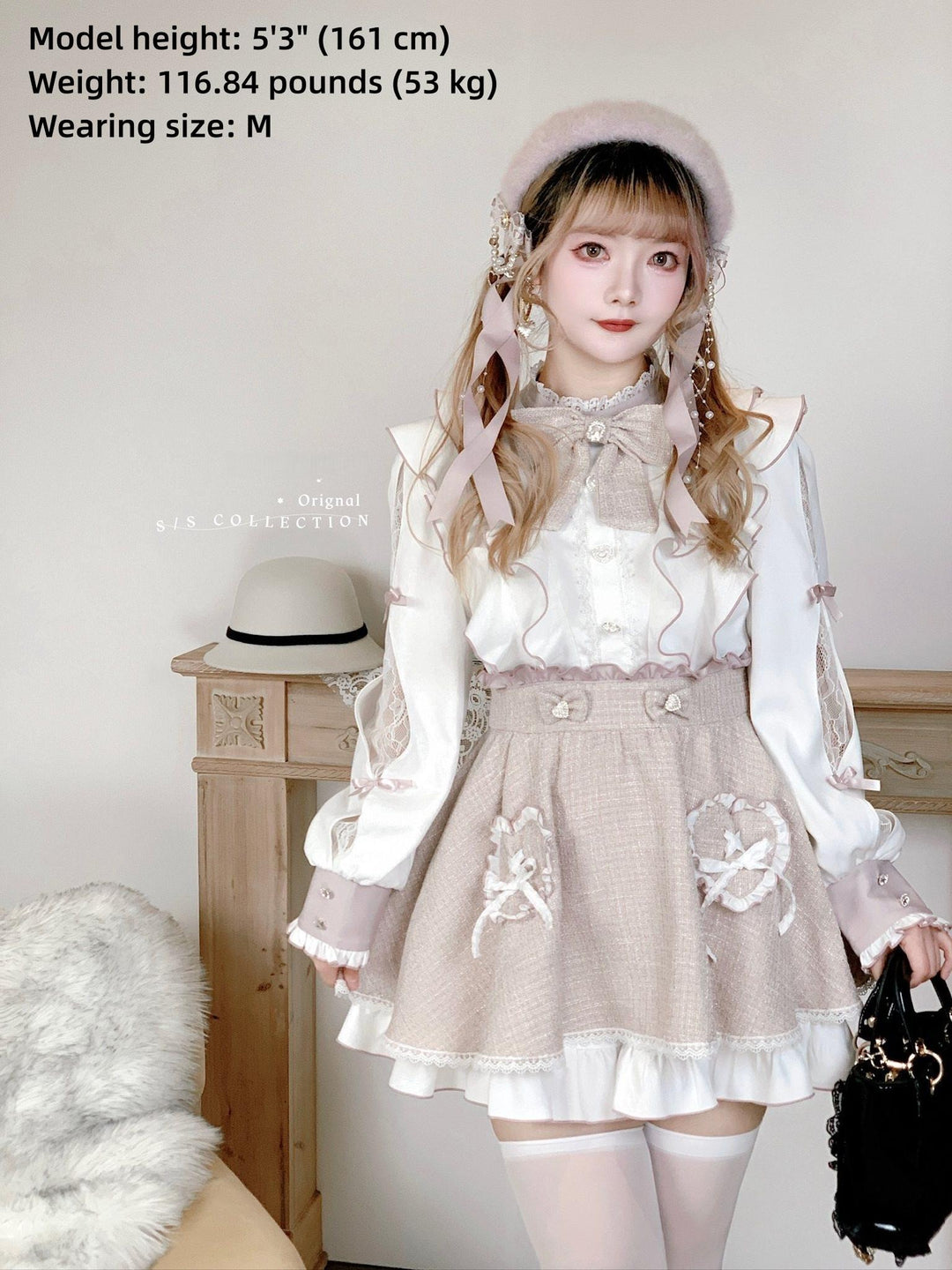 Pink and White Ryousangata Tweed Dress, Elastic Shorts 44755:825275