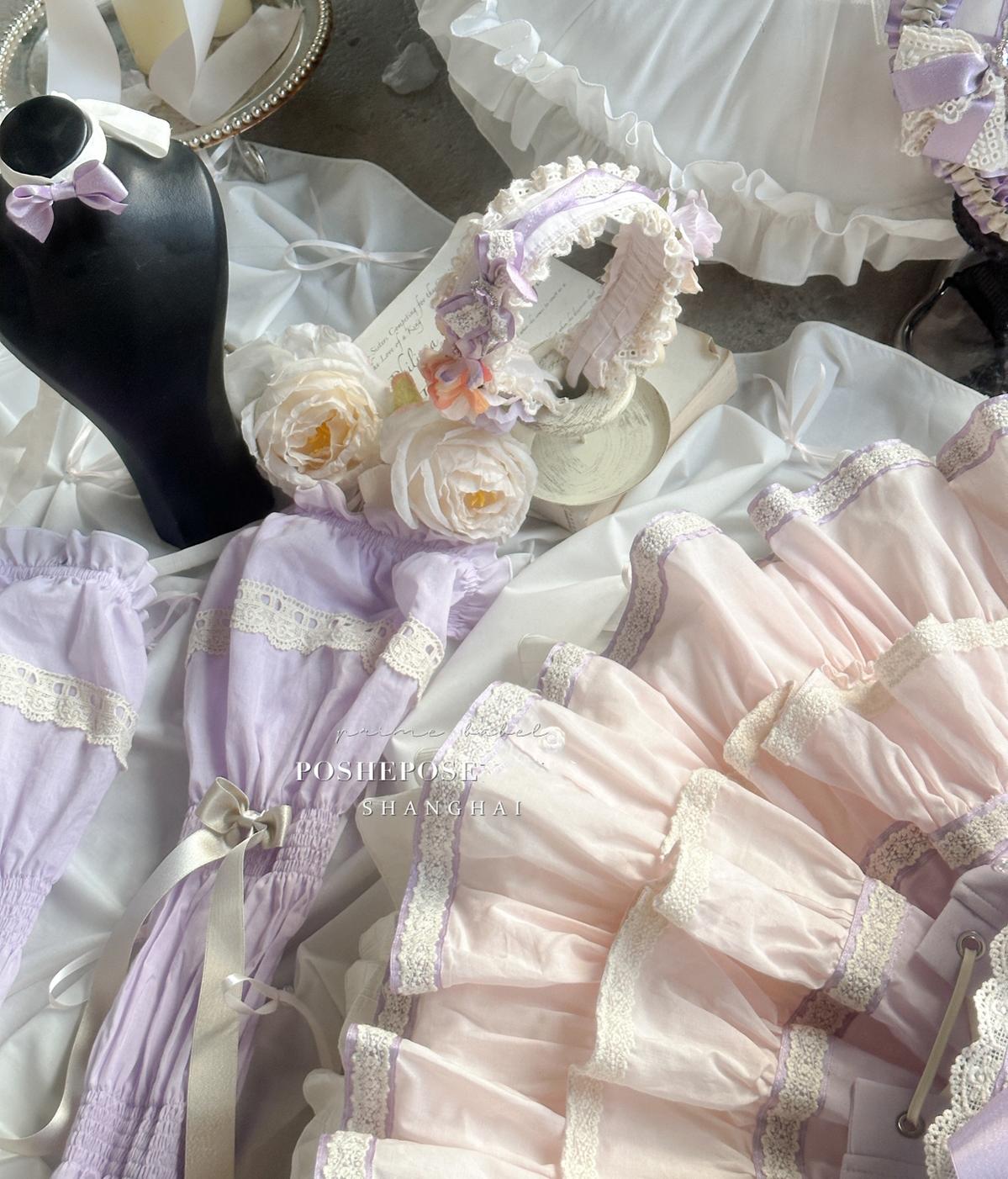 Lolita Dress Set Sweet Violet Pink Puffy Dress Corset Dress 36388:554848