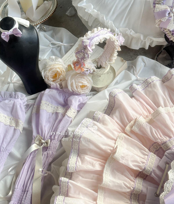 Lolita Dress Set Sweet Violet Pink Puffy Dress Corset Dress 36388:554848 36388:554848