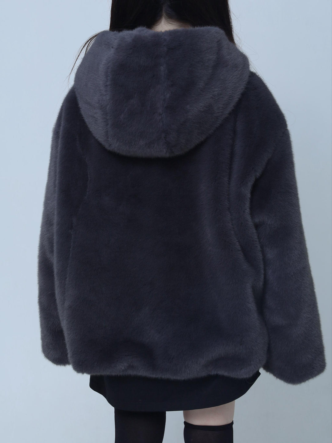 Gothic Gray Faux Fur Coat, Oversized 44519:812194